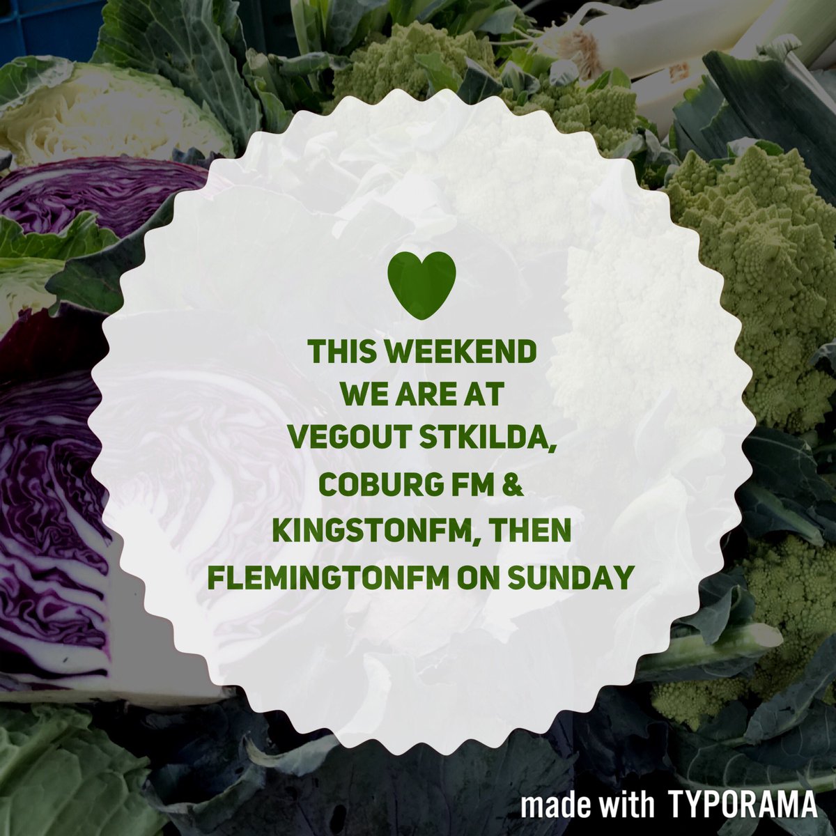 Find us at <a href="/StKildaFM/">VEG OUT- St Kilda FM</a> <a href="/flemingtonfm/">marketman</a> #CoburgFM #KingstonFM this weekend  <a href="/penfreshorganic/">Wayne Shields</a> <a href="/VicFarmrsMarkts/">VFMA</a> <a href="/MelbFarmersMkts/">Melb Farmers Markets</a>