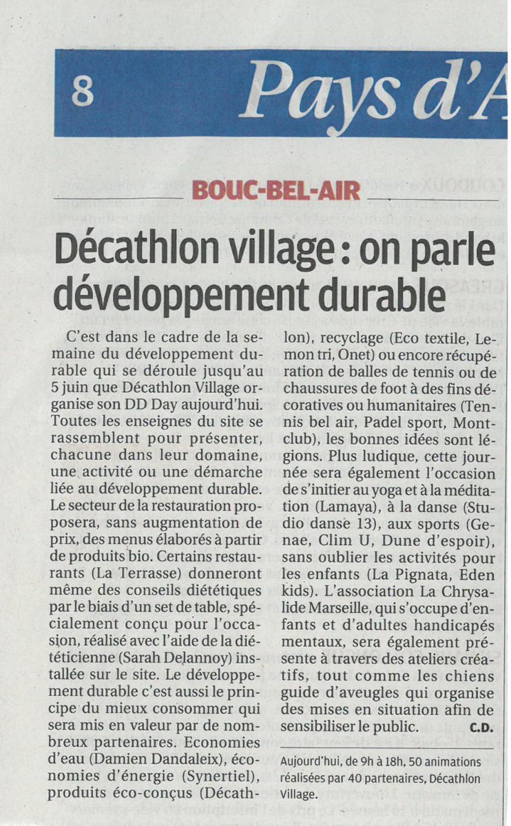SSchemb's tweet photo. #AtoutRSE 31/05 #DDday Article de #presse @LaProvenceAix #Merci un jour pour #sensibiliser au #DeveloppementDurable #challenge réussi ! #RSE https://t.co/PLgiQFQBxv