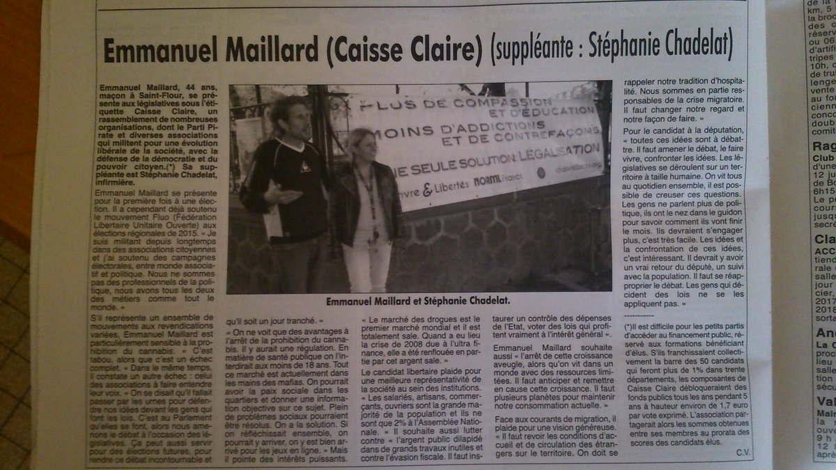 JOMAN3's tweet photo. Un bon article de campagne dans La Dépêche d'Auvergne, avec une photo de la #MMC2017 à #SaintFlour ! #CIRCO1502 #LEG2017 #législatives2017 https://t.co/uOTUbmwaNF