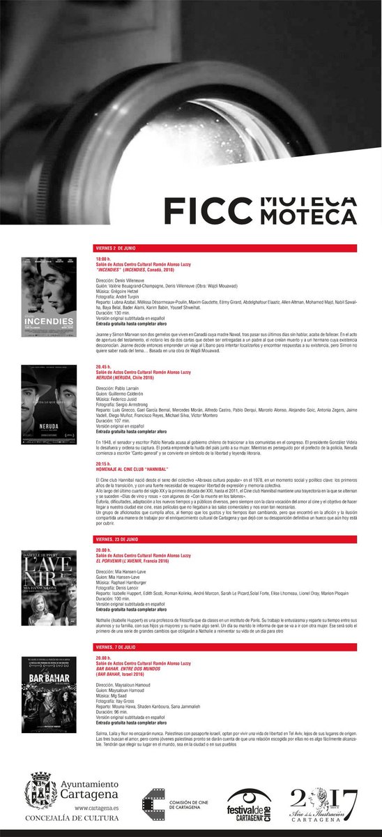 Os dejamos el programa de la #FICCMOTECA
Comienza hoy viernes a las 18:00 en El Centro Cultural Ramón Alonso Luzzy.