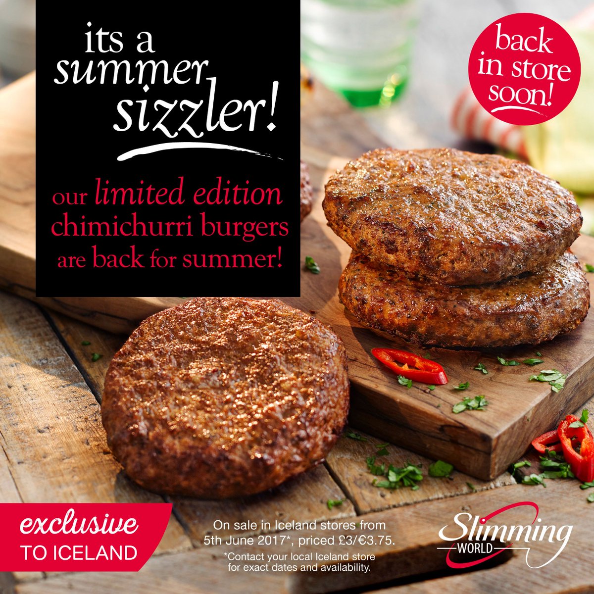 Guess who's back? It's our #SlimmingWorld chimichurri burgers, back in <a href="/IcelandFoods/">Iceland Foods ❄️</a> stores for a limited time only from next week!