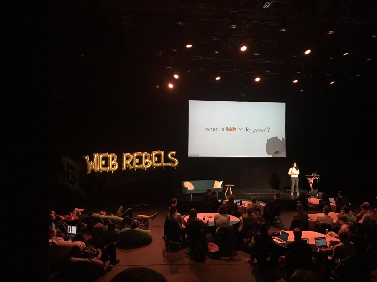 ChristineIsaks1's tweet photo. Learning why bad code is good @web_rebels with @computas #inspiration #coding #conference #vulkan #webrebels #computas https://t.co/dA8NCP3Ud7