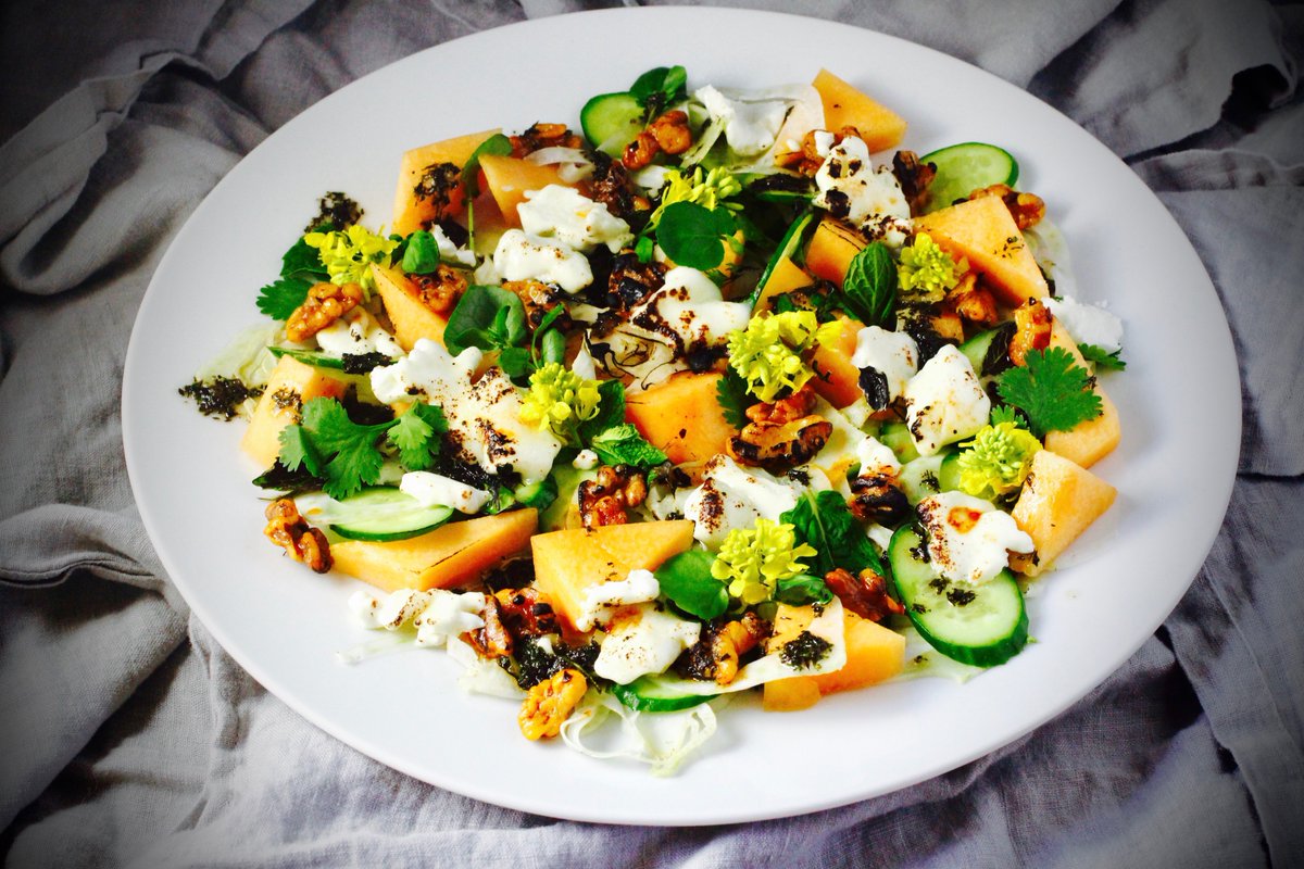 tasteblog's tweet photo. Adopt-A-Goat and Charred Goat Cheese Salad, Cantaloupe/Fennel/Cucumber https://t.co/JcaQ31vrBt @PVPLC #PVgoats #goatcheese #chevrechaud https://t.co/iSksdTltQN