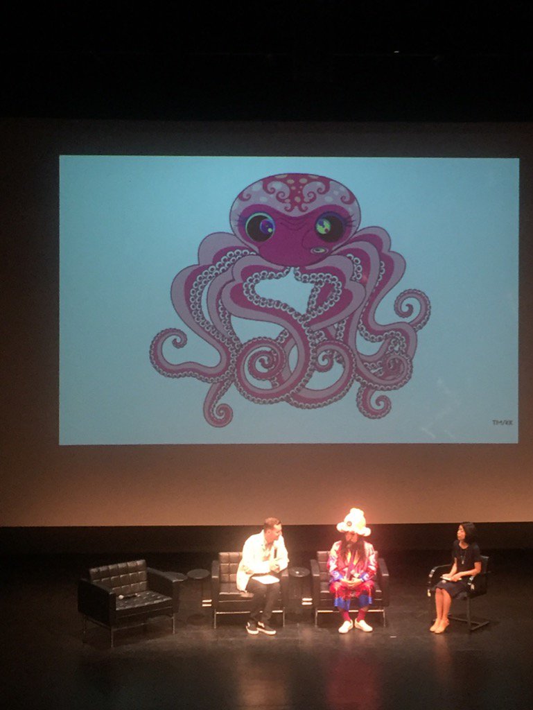 andreamillsc's tweet photo. Takashi Murakami with curator Michael Darling on upcoming  @mcachicago show The Octopus Eats Its Own Leg. https://t.co/t6zrcJtWme