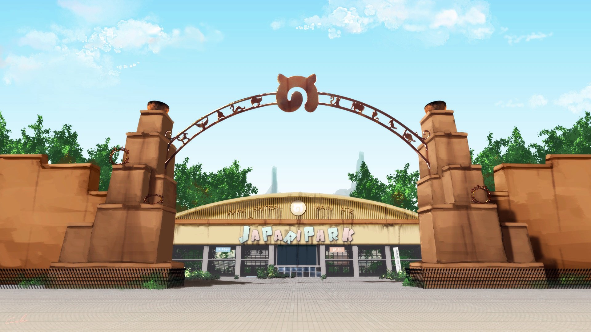 ウェルト けものフレンズ公式ガイドブック１巻より ジャパリパーク入口 設定画をブラッシュアップしました 動画や背景素材にどうぞ けものフレンズ T Co Pgeb9wz7ey Twitter