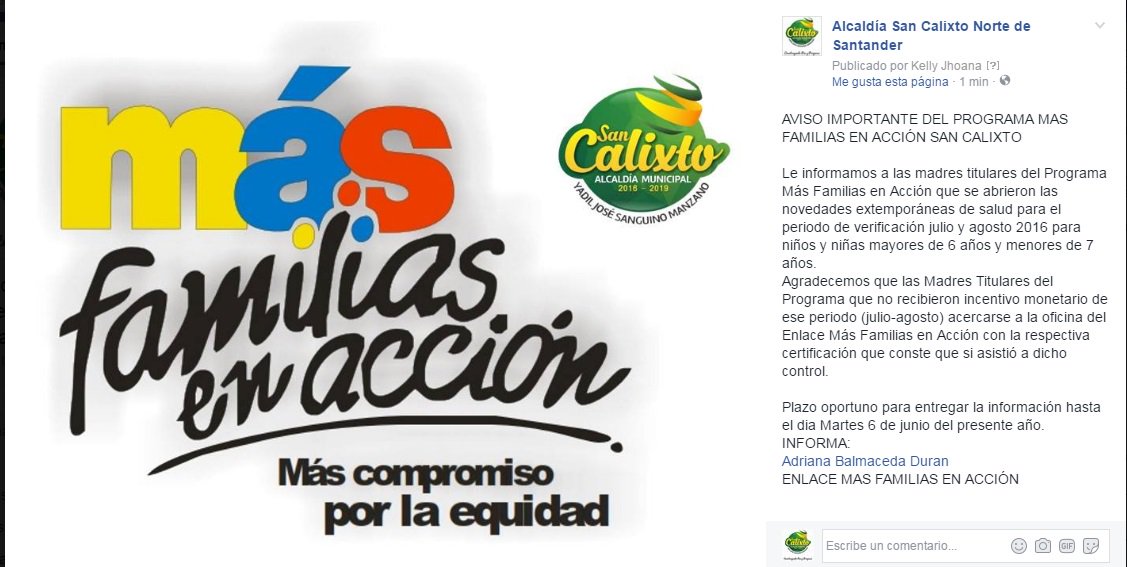 sancalixtonds's tweet photo. AVISO IMPORTANTE DEL PROGRAMA MAS FAMILIAS EN ACCIÓN SAN CALIXTO. https://t.co/ePUC5wnDts