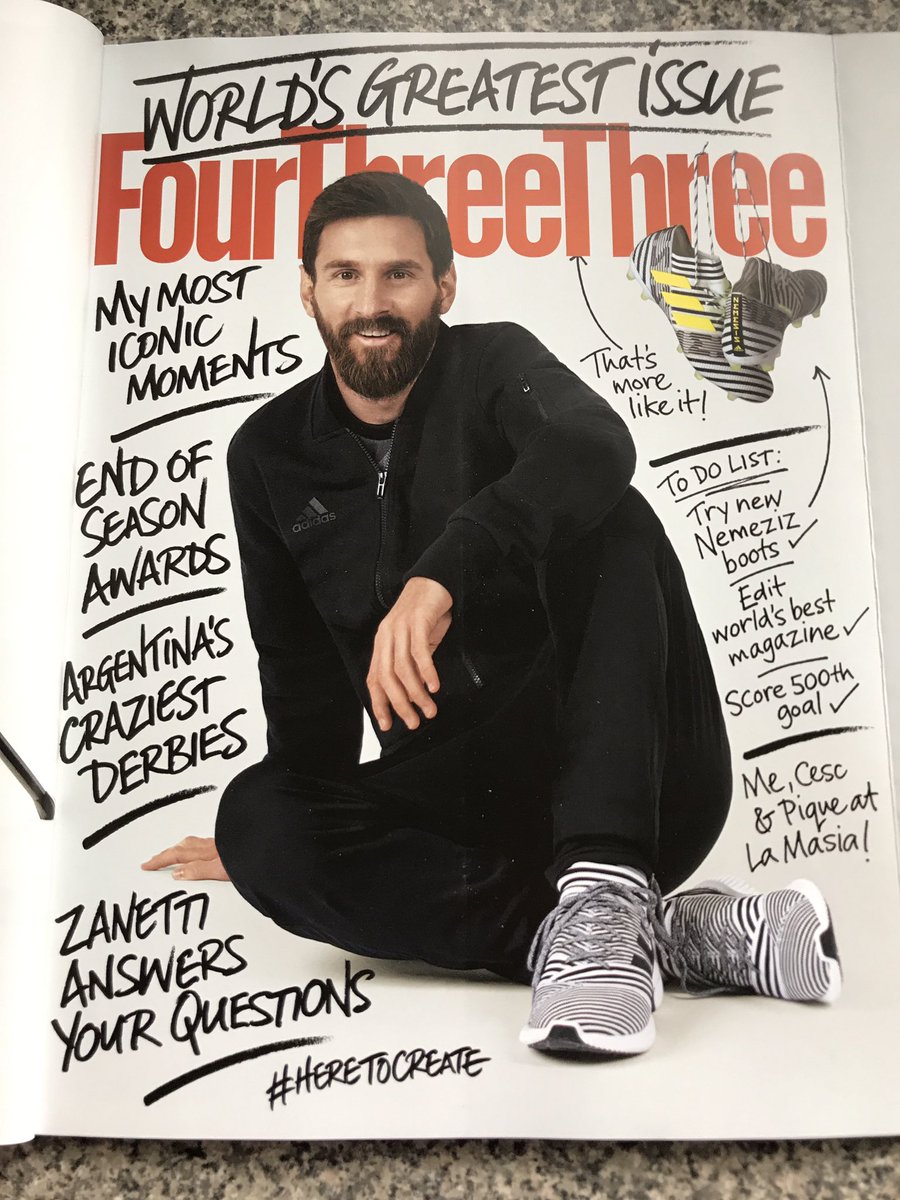 richardwoodger's tweet image. Love the cover of the new @FourFourTwo with guest editor #Messi design! #FourThreeThree