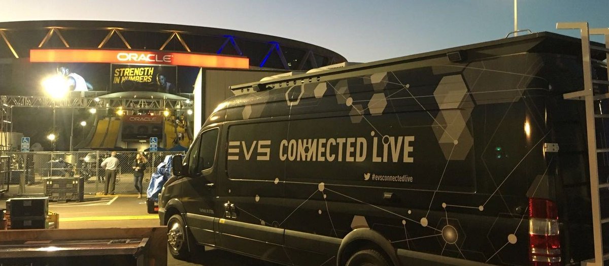 EVSEquipment's tweet photo. #evsconnectedlive truck @OracleArena last night for game 1 of #NBAFinals https://t.co/18JsWiG7XC