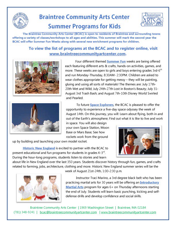 BPS_ArtDesign's tweet photo. Check out these summer art classes at Braintree Community Art Center! @braintree_art @BraintreeEDU https://t.co/WzSNBlYpFT