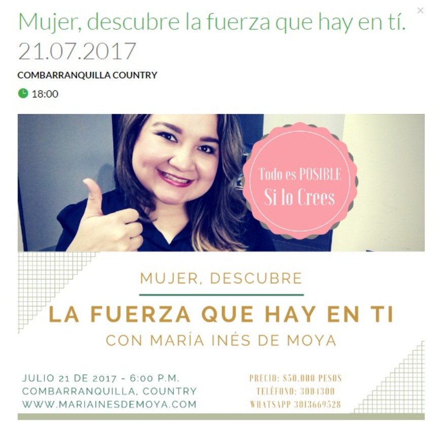 JNeiraN's tweet image. Mujer, atrévete a triunfar; @MariaInesCoach te espera este 21 de Julio en Combarranquilla Country: “Todo es posible si lo crees” @mabelgasca