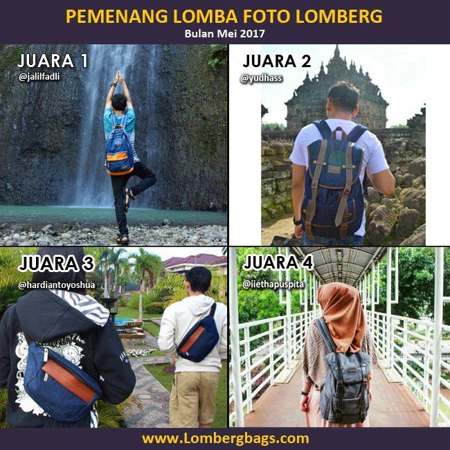 Selamat kepada pemenang lomba foto Lomberg bulan Mei 2017. Untuk mengikuti lomba foto Lomberg bisa dilihat disini: lombergbags.com/about/lomberg-…