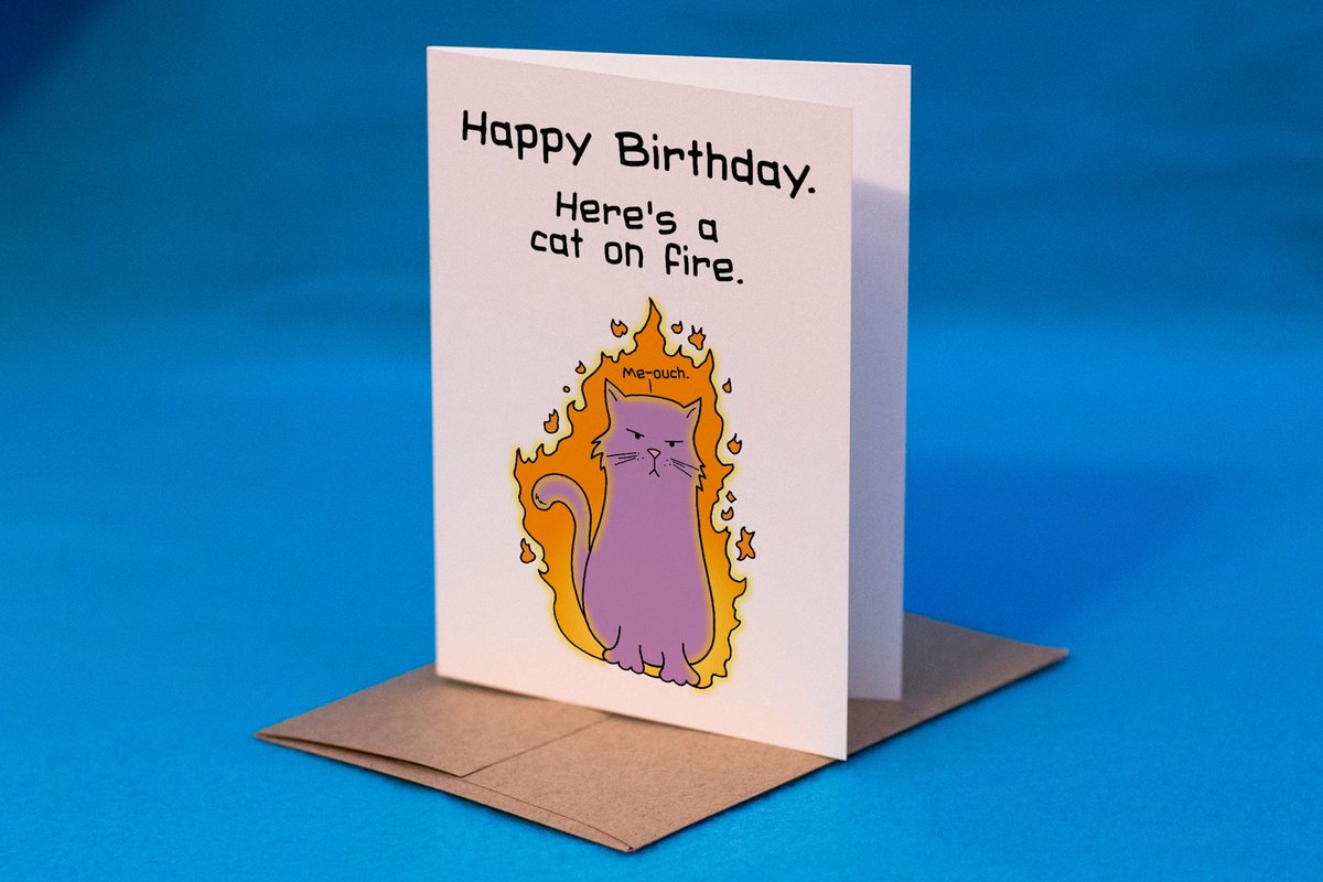I was doodling and drew a cat on fire. So I put it on a birthday card if you have a quirky sense of humor (like me). etsy.com/listing/520473…