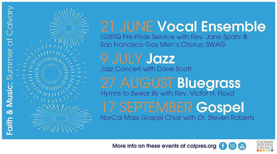 Save the dates for #jazz, #bluegrass, #gospel, #vocalensemble #music at Calvary!