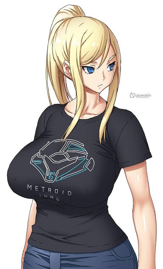 onomesin's tweet photo. ユニクロの任天堂コラボTシャツを着るサムス・アラン。 https://t.co/Rd5YY4yU9c