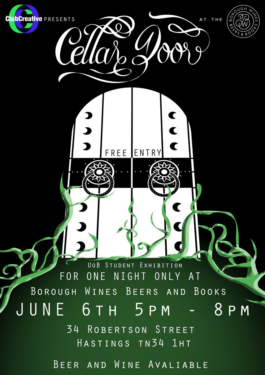 UoBClubCreative's tweet photo. Club Creative Presents Cellar Door at @BoroughWines_Hs next Tuesday! https://t.co/8Ys2Y4CUNS