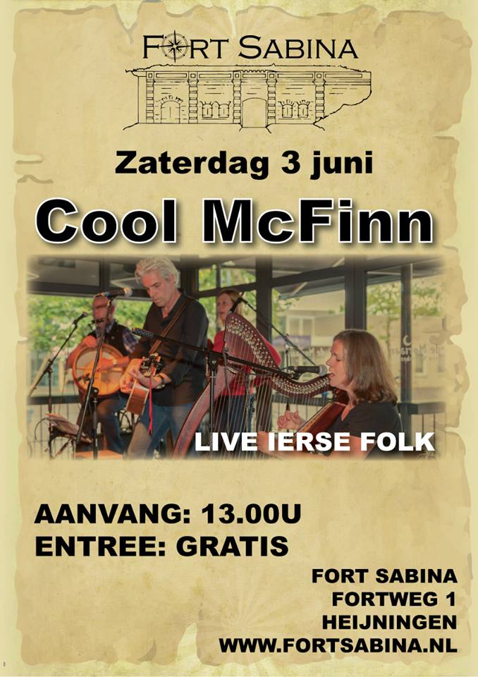 Ierse folk....Hop naar Fort Sabina dan! Zaterdagmiddag 3 juni vanaf 13.00 uur met Cool McFinn. Zie ook facebook.com/fortsabinahenr…