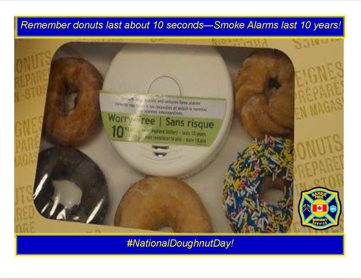 Barrie_Fire's tweet image. Put your money where your mouth is - way better investment on a 10 year smoke alarm than a 10 second donut! #NationalDonutDay