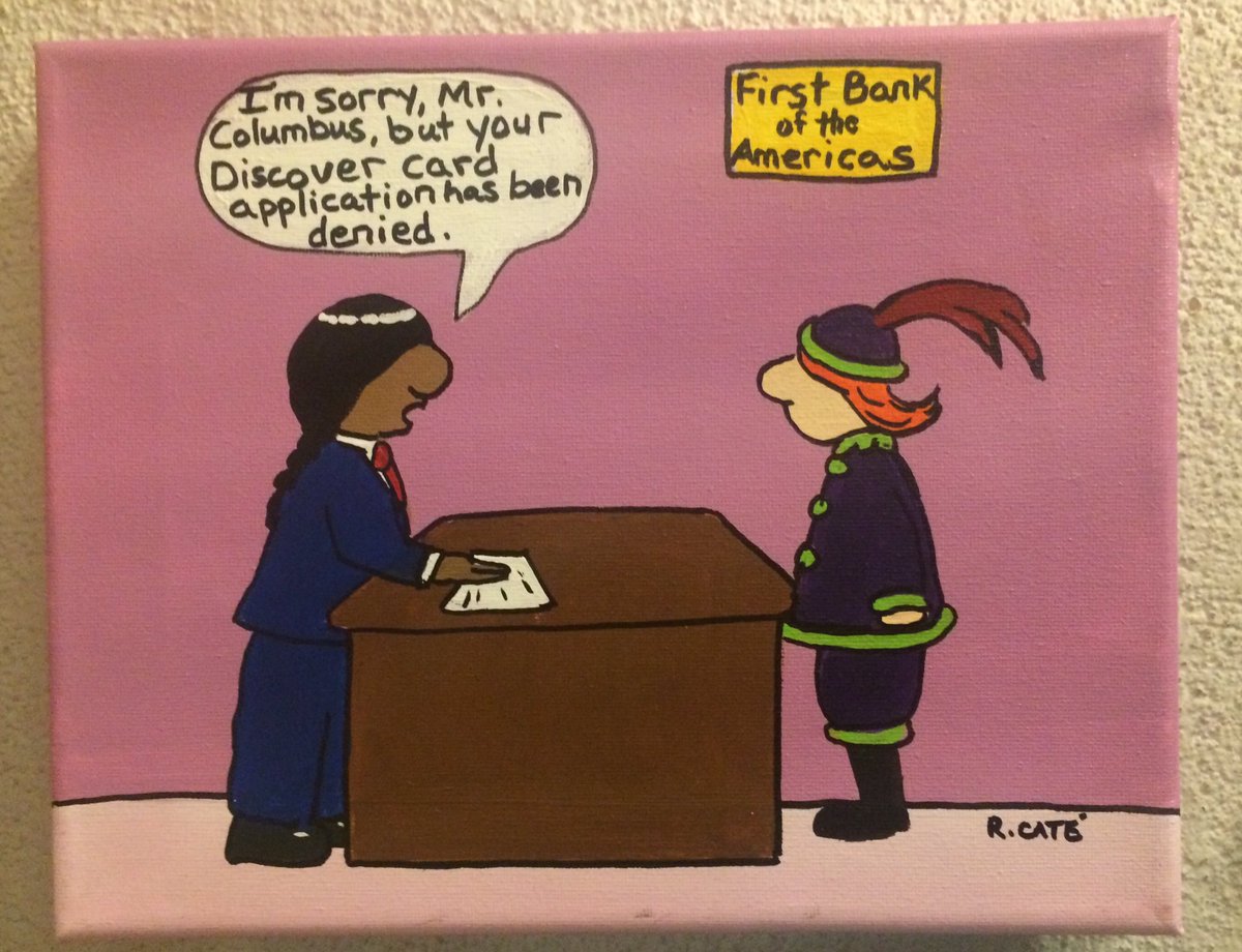 dwosti's tweet photo. A glimpse into the ironic cartoons of native artist Ricardo Caté
#AIANTAFAM #discovernativeamerica 

 https://t.co/DwUyve97w8 https://t.co/OFy9I8oFfJ