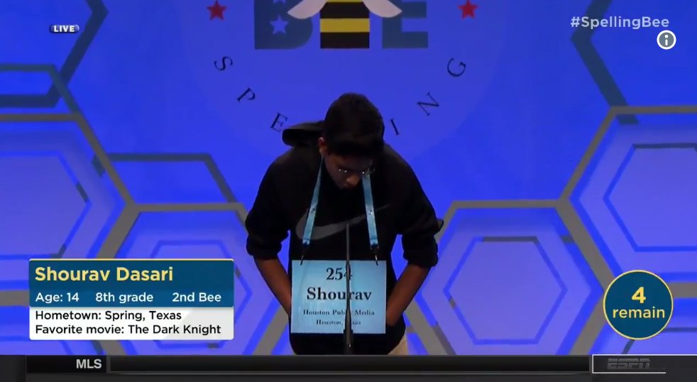 BleacherReport's tweet photo. Spelling Bee contestant spells “mogollon” with the quickest delivery and walks off
🎥: https://t.co/h8GLi6CjgR https://t.co/vpcpLVtJ4E