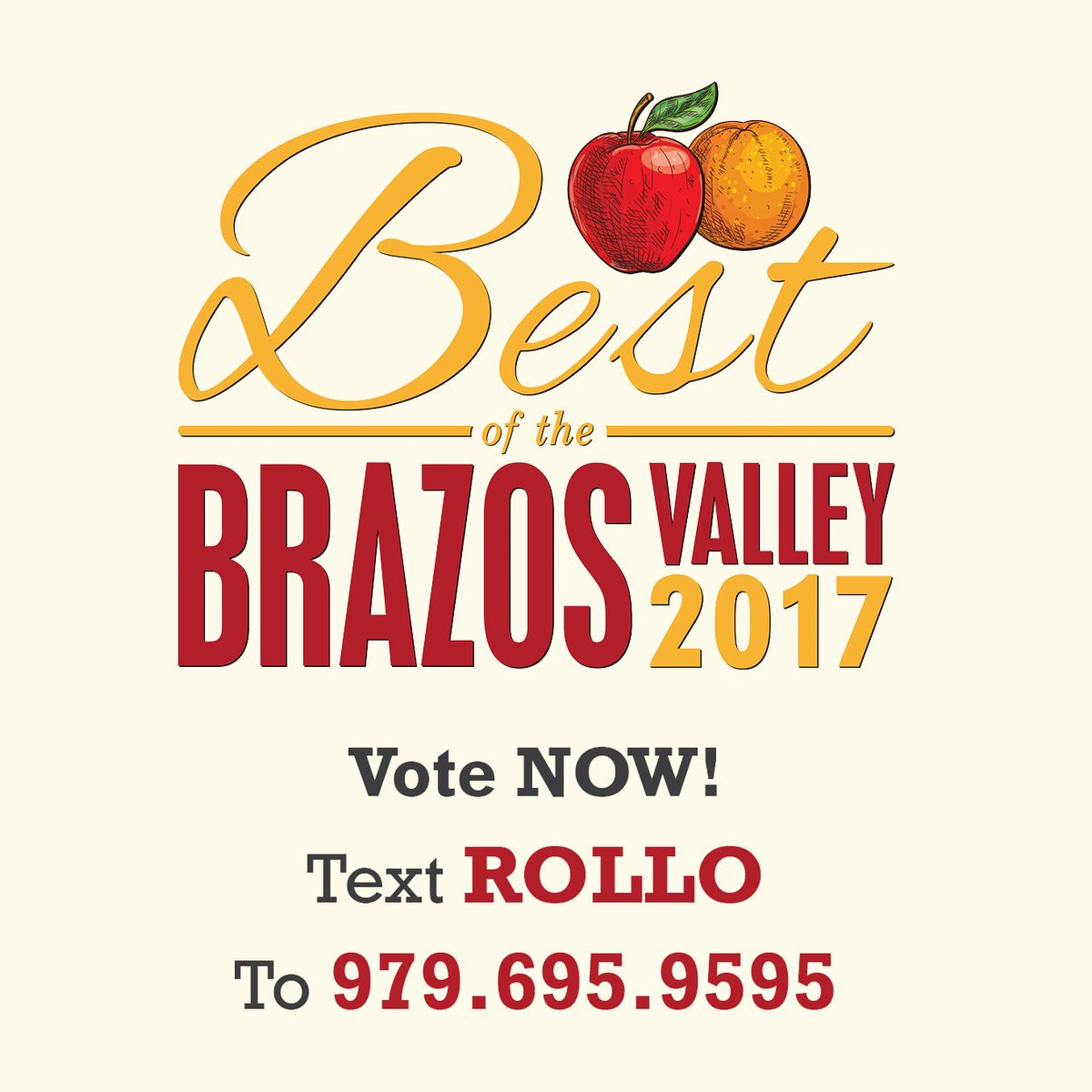 RolloInsurance's tweet image. Voting is open for @BestoftheBrazos 2017! Text ROLLO to 979-695-9595 or click here to vote: goo.gl/fW6dcE