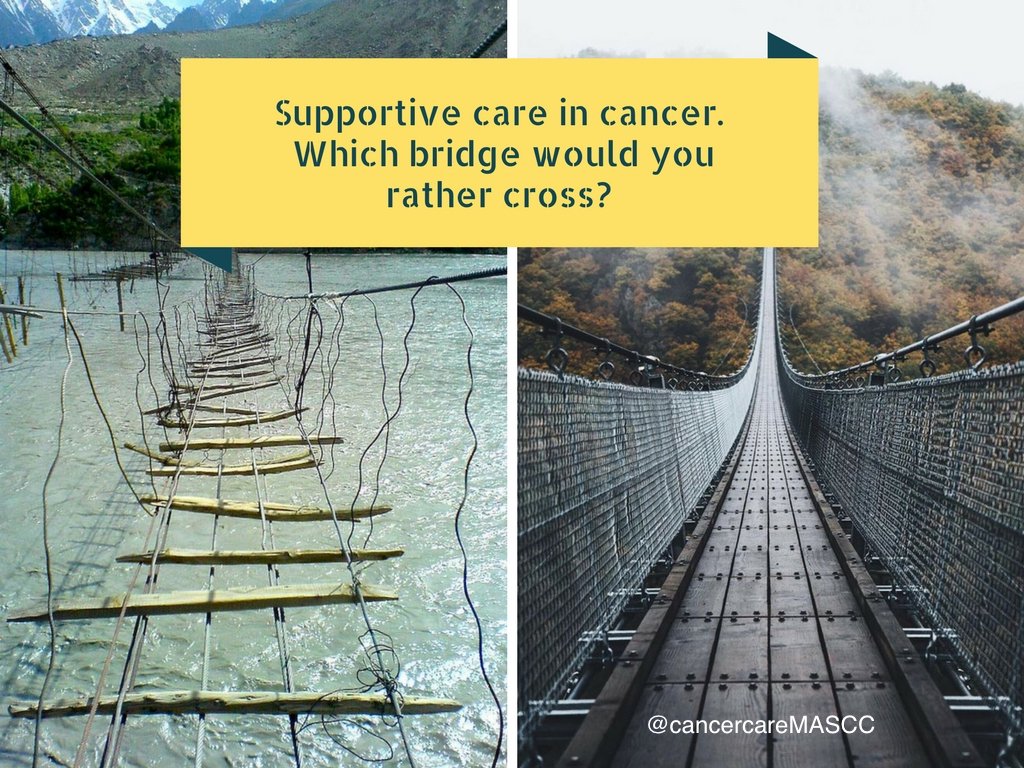 drcbsteer's tweet photo. Supportive care: making the cancer journey easier.
Which bridge would you rather cross?
@CancerCareMASCC 
#ASCO17 #MASCC17 #supponc https://t.co/53hDWQHojy