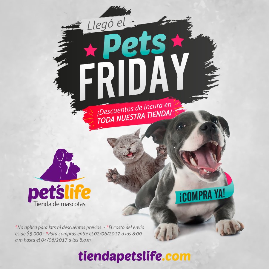 PetsLifeco's tweet photo. ¡Llegó el PET'S FRIDAY descuentos de locura en toda nuestra #TiendaVirtual! #BuenViernes #BlackFriday #Pets #Mascotas #Colombia #Descuento https://t.co/AZYdqpBPJG
