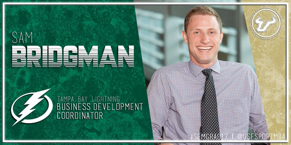 USFVinikMBA's tweet photo. JOB ALERT: Congratulations to Sam Bridgman, who joins the @TBLightning as Business Development Coordinator. #SEMImpact #SEMGrad17 https://t.co/sCU30t2jQt