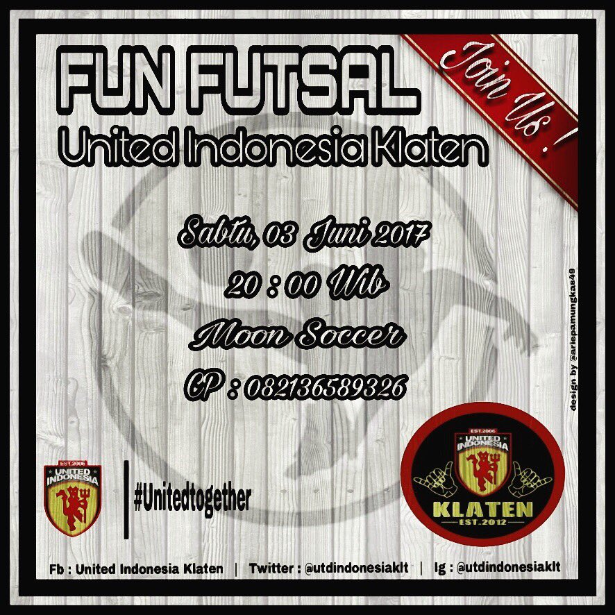 -FUN FUTSAL- 
Sabtu, 3 Juni 2017
20.00 WIB s/d Selesai 
Moon Soccer Ln 4
Terbuka Utk Fans #MUFC #UnitedTogether