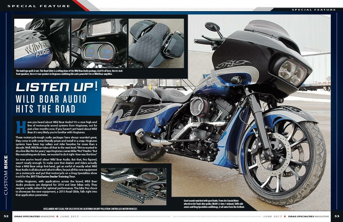 hogtunes's tweet photo. Great pics of our WILD BOAR AUDIO build bike in the June issue of Drag Specialties Magazine. Check it out! https://t.co/OeBBxGqB2k