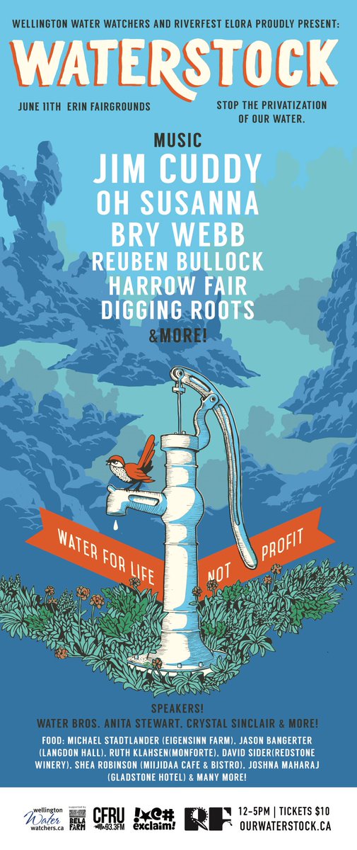 We will be at #Waterstock w/ @wwaterwatchers &amp; <a href="/riverfestelora/">Riverfest Elora</a> to say YES to #WaterForLifeNotProfit ourwaterstock.ca