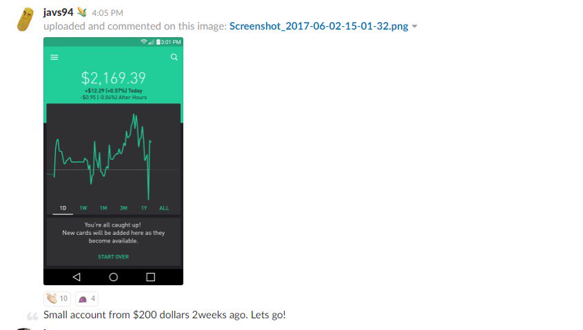 AllStar_Trading's tweet photo. HUGE SHOUT OUT TO #AllStarTradingTeam member Javs94 who has grown a RH account from $200 to $2,169.39 in two weeks. WOW!! https://t.co/u1v0yhG9B9