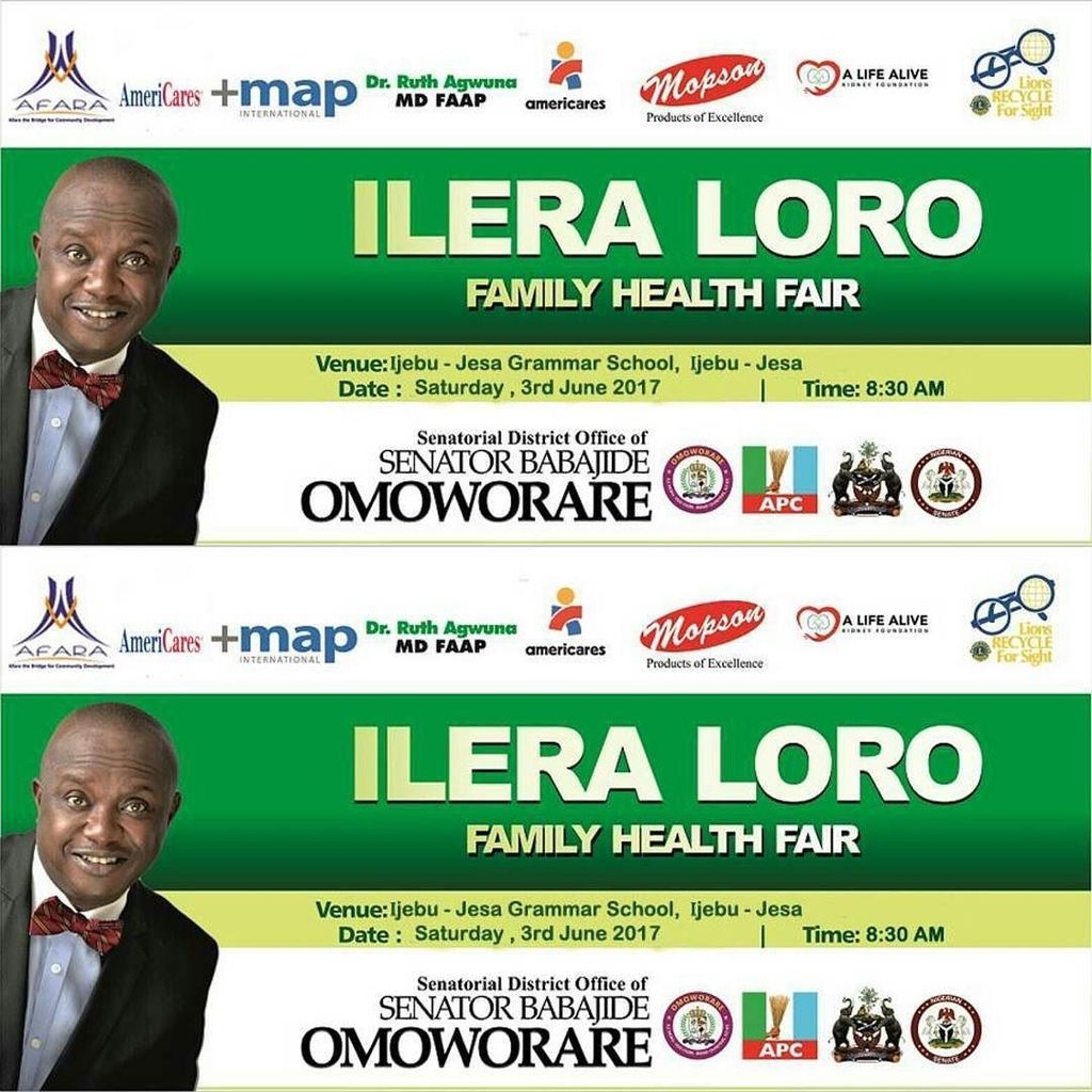 JideOmoworare's tweet photo. #IleraLoro
My Family Health Fair hits Ijebu Ijesa for the Obokun/Oriade Federal Constituency tomorrow. https://t.co/ghIaPKTxMu https://t.co/4Hmr0BvwDu