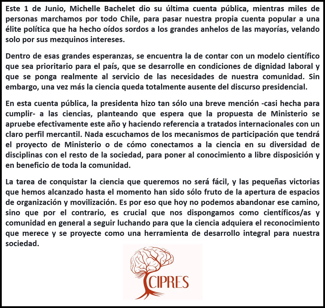 Ciencia_cipres's tweet photo. Compartimos nuestra reflexión sobre la casi nula mención a ciencia en la #CuentaPublica y las tareas que tenemos por delante en esta lucha https://t.co/gPexJMEEt5