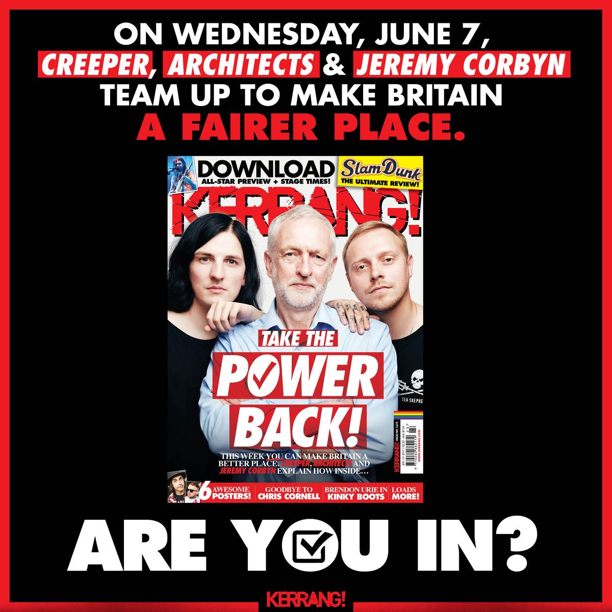 Wednesday, June 7. We team up with <a href="/jeremycorbyn/">Jeremy Corbyn</a>, <a href="/Architectsuk/">Architects</a> and <a href="/creepercultuk/">C R E E P E R</a>. Make a note in your diary!
