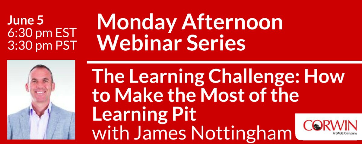 CorwinPress's tweet photo. Time is running out! Register now for @JamesNottinghm's free Webinar on Monday! https://t.co/tP8QFnJaR7 @ChallengeLearn #challenginglearning https://t.co/bBBulHcRFS