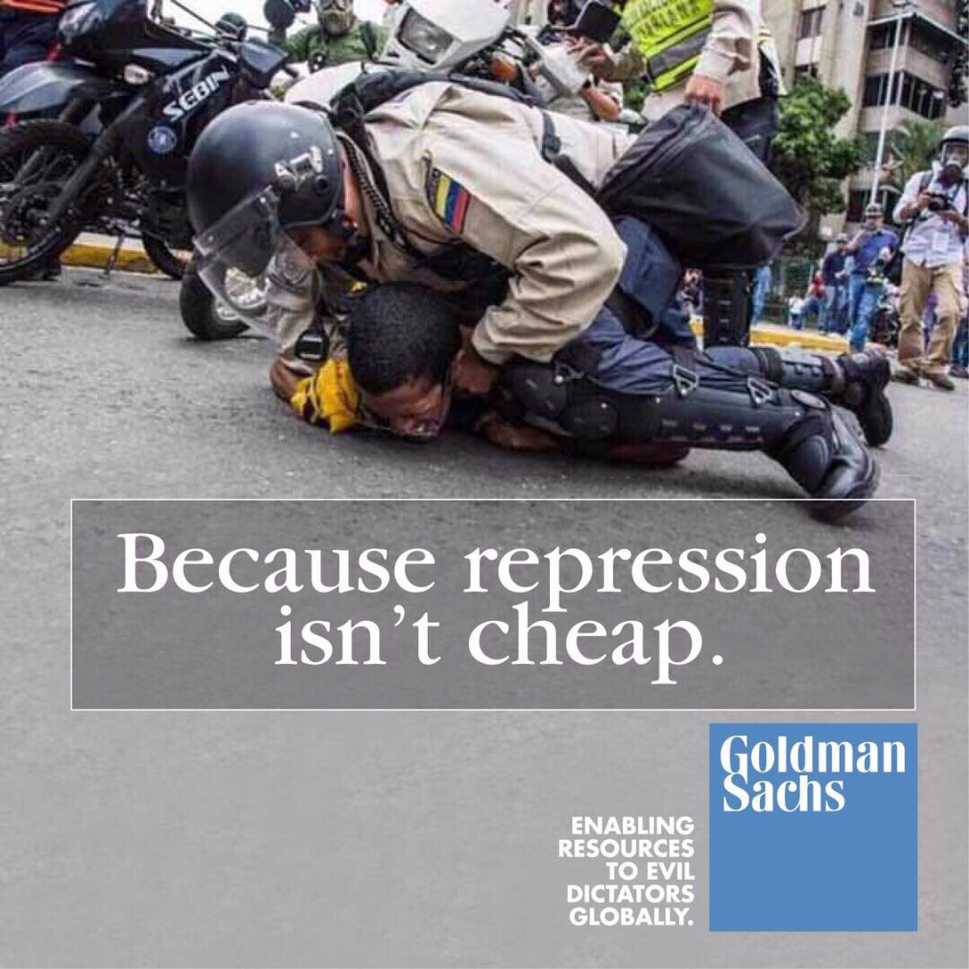 ventm3's tweet photo. @GoldmanSachs #GoldmanFinanciaLaDictadura #GoldmanFinancesTheDictatorship #hungerbonds #SosVenezuela https://t.co/Ej6md9WhGD