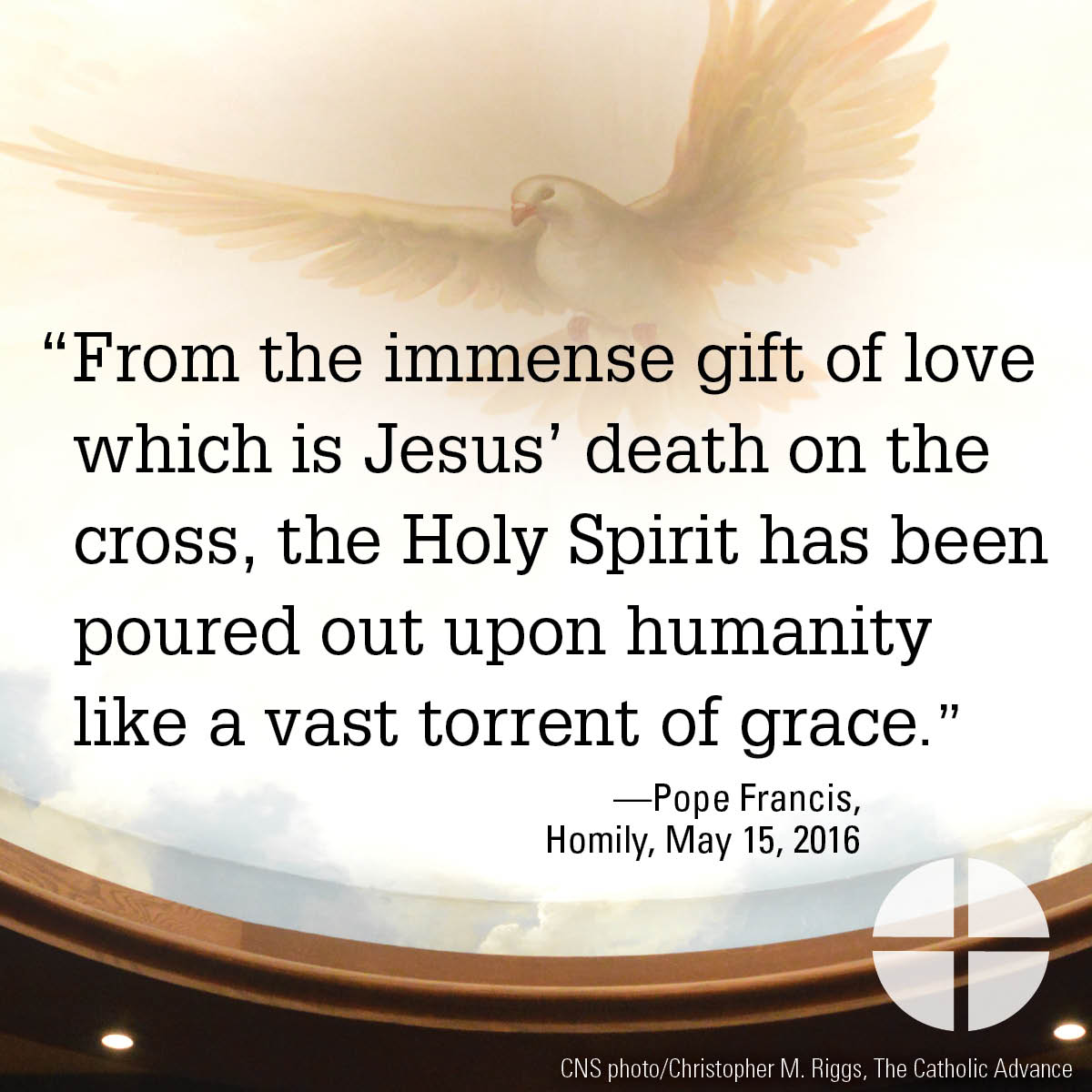 HolyFamilyNA's tweet photo. “The Holy Spirit has been poured out upon humanity like a vast torrent of grace.”  —Pope Francis, Homily, May 15, 2016 https://t.co/m4wj4SvZIr