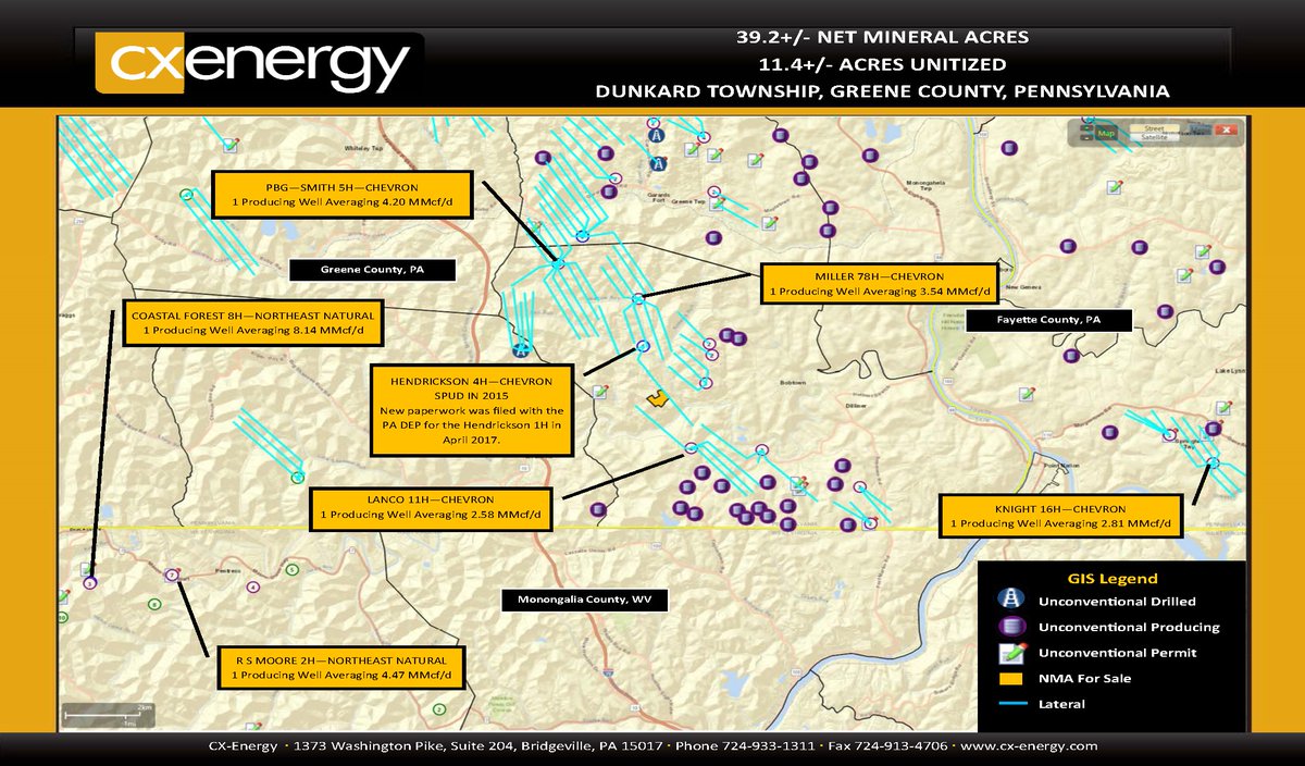 39.2+/- net mineral acres in Dunkard Twp Greene Co PA. 11.4+/- nma are unitized! <a href="/Chevron/">Chevron</a> Hendrickson 4H Unit #investment #drilling #pashale