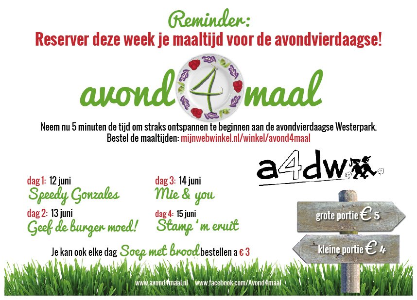 avond4maal's tweet photo. Lekker, gezond, goedkoop en vegetarisch eten voor de #avondvierdaagse in het #Westerpark in @020West... Bestel snel: https://t.co/1ZUDsfeBqj https://t.co/Z0NXOTOrtC