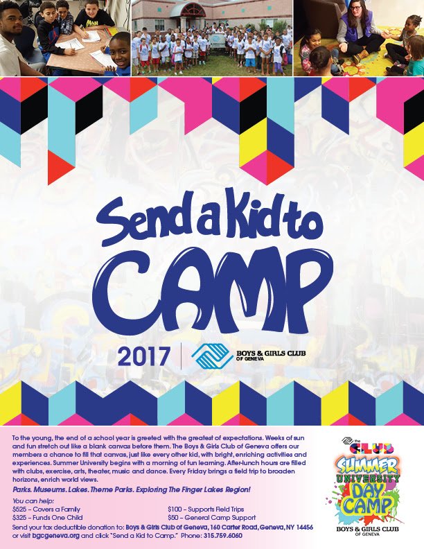 Send your tax deductible donation to : Boys &amp; Girls Club of Geneva, 160 Carter Road, Geneva, NY 14456 or visit bgcgeneva.org <3