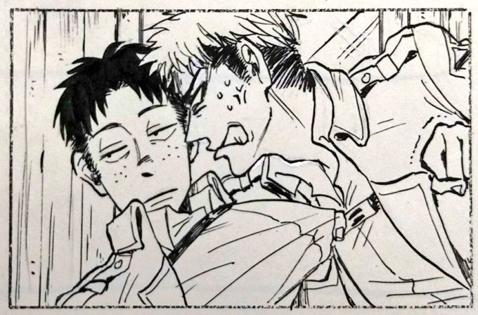 ペンの練習その77
おいマルコオォオ!

「てめっ……悪かったって言ってんだろが!!?アァ?!(汗)」

教室かどっかでジャンがマルコにごめんね
してるところです😃
キレると絶対マルコはガン無視決め込むタイプ🙌怒らせたらめんどくさそうw 