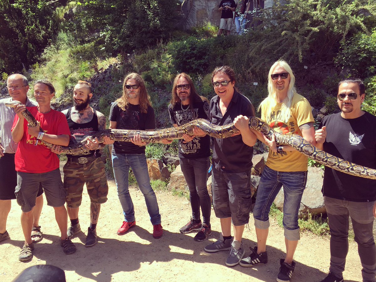 HammerFall's tweet photo. We gave a 20-year old snake its name today. #IsNormal #GlennTheSnake #ZooPlzen #BuiltToTour2017 #MetalfestPlzen #ThingsYouDo https://t.co/I7qpdKTRLL