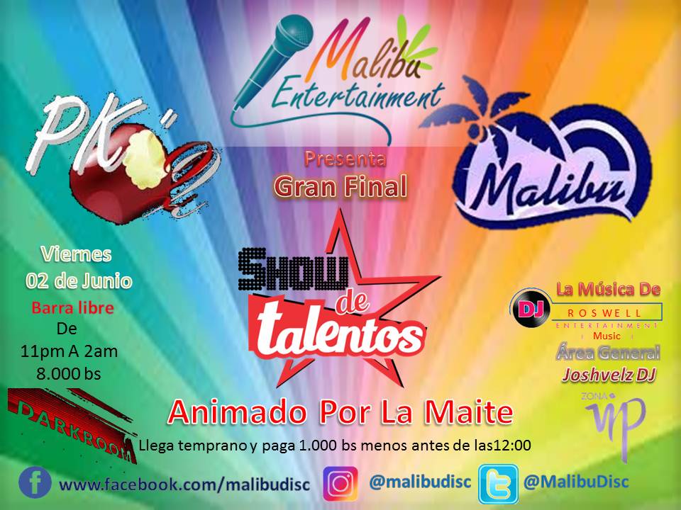 Hoy no te quedes sin saber el desenlase de la gran final de Show de Talentos y el inicio de temporada de PK2 de Malibu. Ven y sacia tu sed.