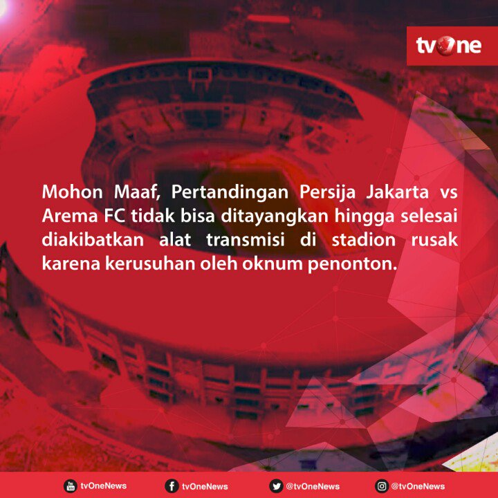 tvOneNews's tweet photo. Menjawab pertanyaan seputar tayangan Liga 1 antara Persija VS Arema, berikut ini kami sampaikan permohonan maaf. https://t.co/c42zK5MI8h