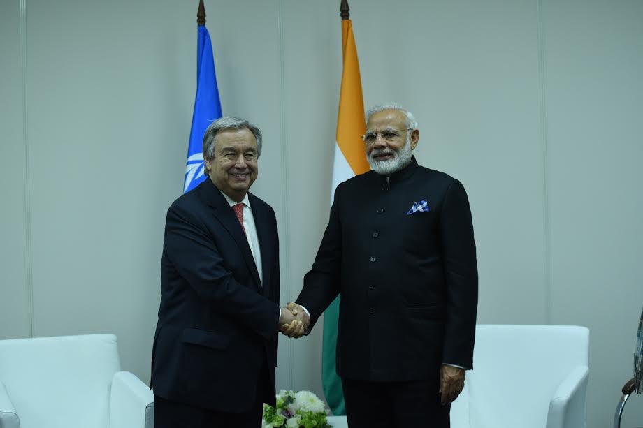 Statesman PM @narendramodi meets Mr. António Guterres, United Nations Secretary General   on the sidelines of #SPIEF2017 in St. Petersburg