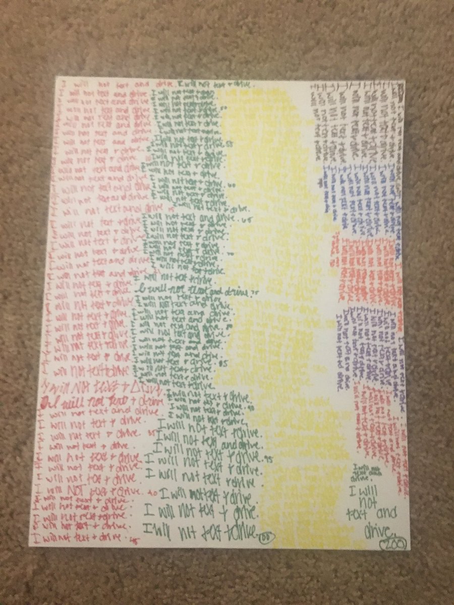 sarahdbalzer's tweet photo. Okay kids do not text and drive.. it's dangerous, plus you might have to write 500 sentences as punishment. https://t.co/neYubBI9zi