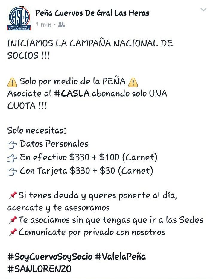 Cuervos_GLH's tweet photo. Aprovechá y empezá a formar parte de la historia grande de #SanLorenzo. ¡Contactanos!

#SoyCuervoSoySocio #ValeLaPeña #GralLasHeras ❤💙 https://t.co/OVP7CRGrkB