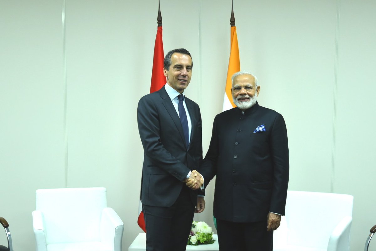 narendramodi's tweet image. Had a wonderful meeting with Austrian Chancellor Mr. @KernChri. We discussed further improving cooperation between our nations.