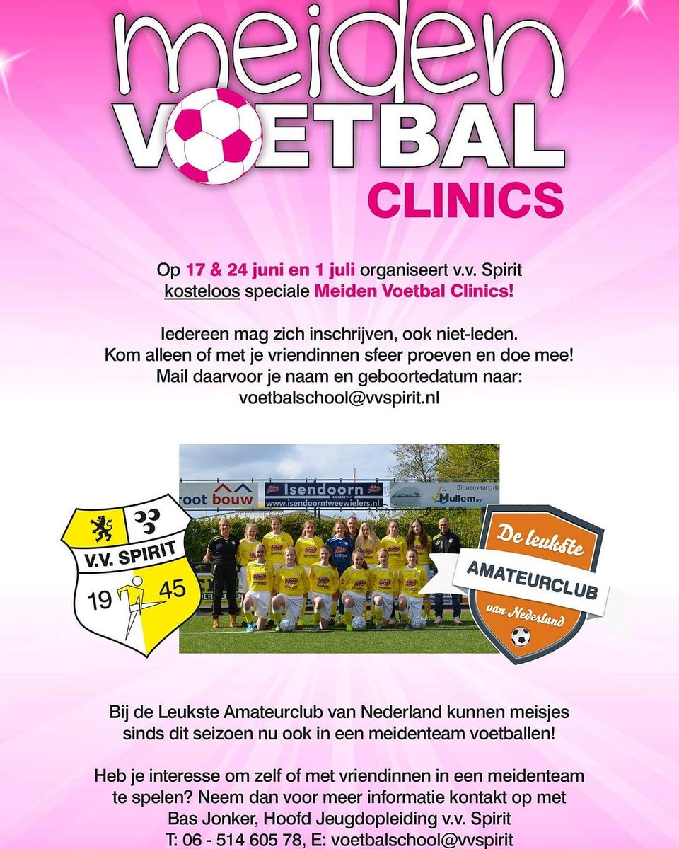 Snel nog even inschrijven voor de meiden voetbal clinics.