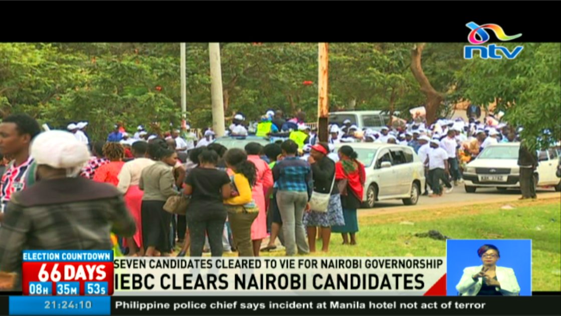 ntvkenya's tweet photo. IEBC clears Nairobi candidates: Seven candidates cleared to vie for Nairobi governorship #NTVWeekendEdition @leilakhatenje @MarkMasai https://t.co/yWtdb2anWQ